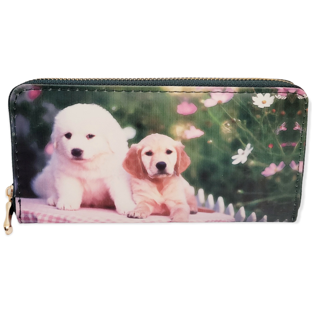 Womens Wallet PUPPY DOGS Large Clutch Zipper Billfold Credit Card Pocketbook